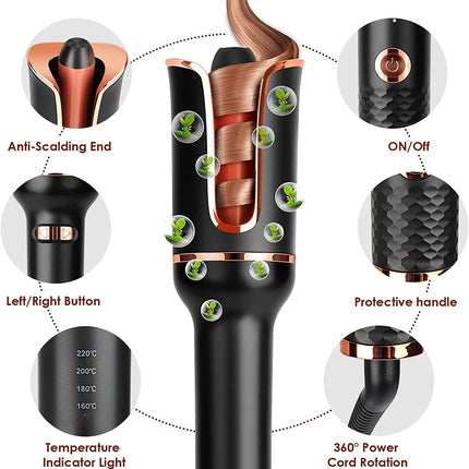 Automatic Hair Curler-123, Auto Hair Curling Iron Ceramic Rotating Air Curler, Air Spin Wand Styler Curl Machine Magic Hair Curler Portable