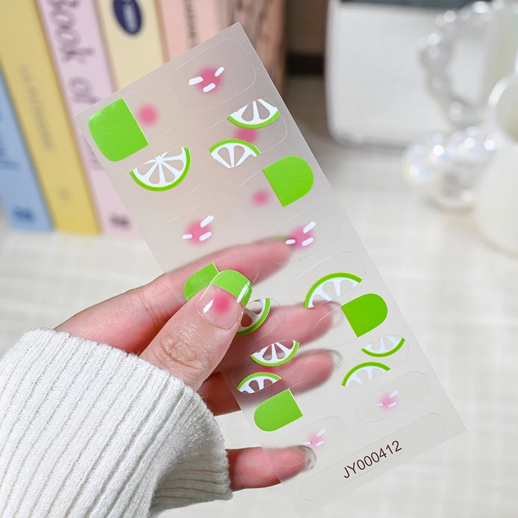 16Tips Semi Cured Leopard Print Gel Nail Stickers Chic Maillard Color Nail Strips Patch Self-adhesive UV Lamp Need Press On Nail