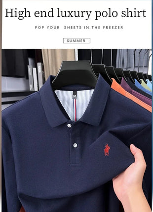 Polo à manches longues de marque haut de gamme 100 % coton, nouveau t-shirt décontracté à revers pour homme d'affaires, confort de luxe avec broderie Paul poney