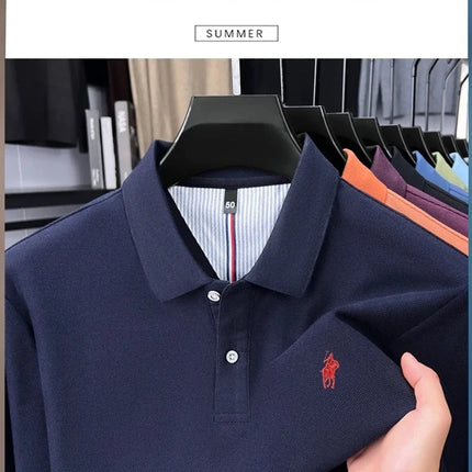 High-end branded long-sleeved polo shirt, 100% cotton, new business men's leisure lapel t-shirt, luxury comfort with Paul pony embroidery