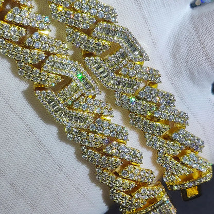 Hip Hop 15mm Iced Out catena a maglia cubana Shiny CZ Stone Pink collana cubana con naso di maiale placcato a due colori per donna uomo