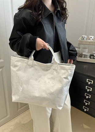Tote Bag, Retro Letter, Casual Versatile Handbag, Minimalist Transparent, Simple, Commuter, Large-capacity Bag for Women PlatiNum