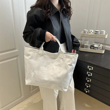 Tote Bag, Retro Letter, Casual Versatile Handbag, Minimalist Transparent, Simple, Commuter, Large-capacity Bag for Women PlatiNum