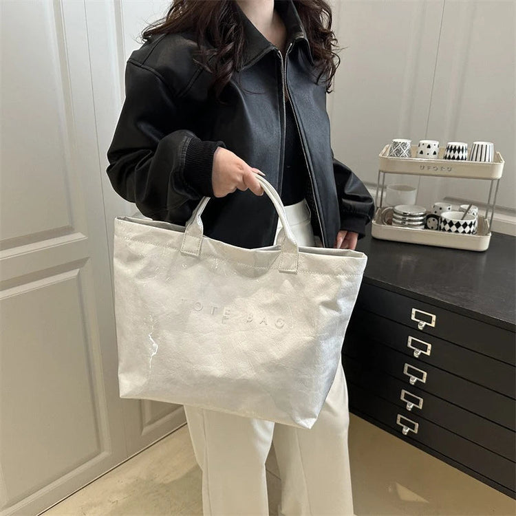 Tote Bag, Retro Letter, Casual Versatile Handbag, Minimalist Transparent, Simple, Commuter, Large-capacity Bag for Women PlatiNum