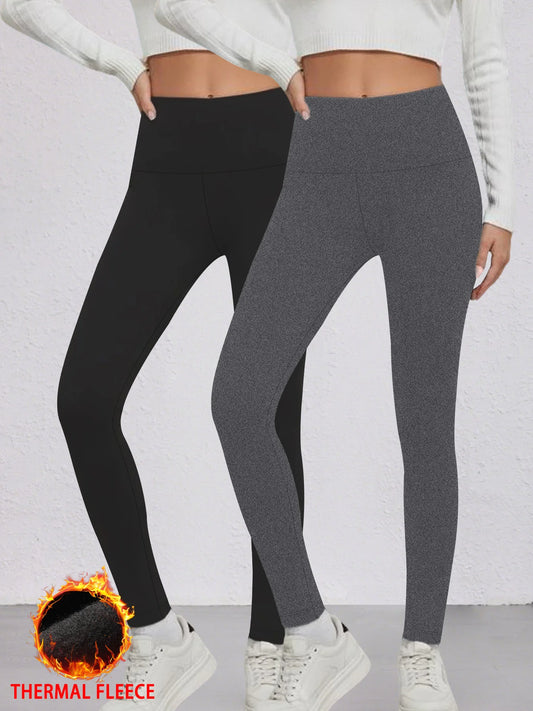 2 Pack Womens Thermal Fleece Lined High Waisted Leggings. Workout Winter Warm Thick Tights Soft Yoga Pants