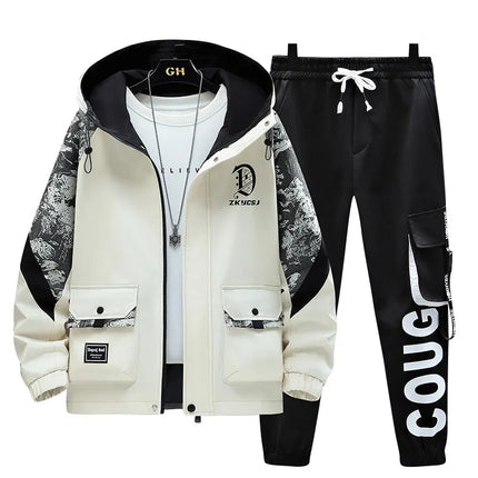 2025 Men Tracksuit Casual Joggers Hooded Sportswear Jackets Pants 2 Piece Sets Hip Hop Running Sports Suit