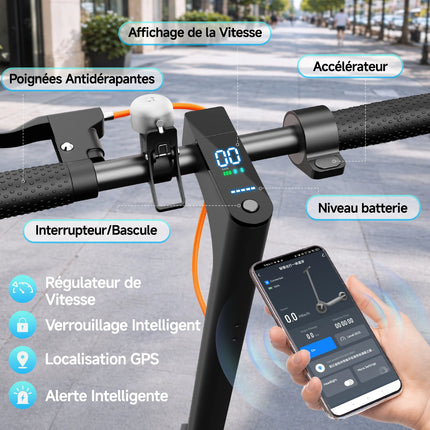 Monopattino Elettrico TODIMART T3 Smart APP, Motore Potente 350W (500W di Picco), Batteria 36V 7.8Ah, Autonomia 20-35KM, Scooter Elettrico per Adulti con Doppio Freno