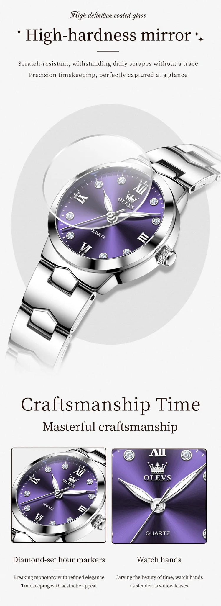 OLEVS Orologio da donna Elegante orologio al quarzo alla moda in acciaio inossidabile impermeabile luminoso da donna con confezione regalo Reloj 3735 platinumshop
