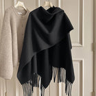 Women Split‑Open Woolen Tassel Poncho Shawl Thick Warm Cape Coat Autumn Winter Travel Photography Outer Wrap