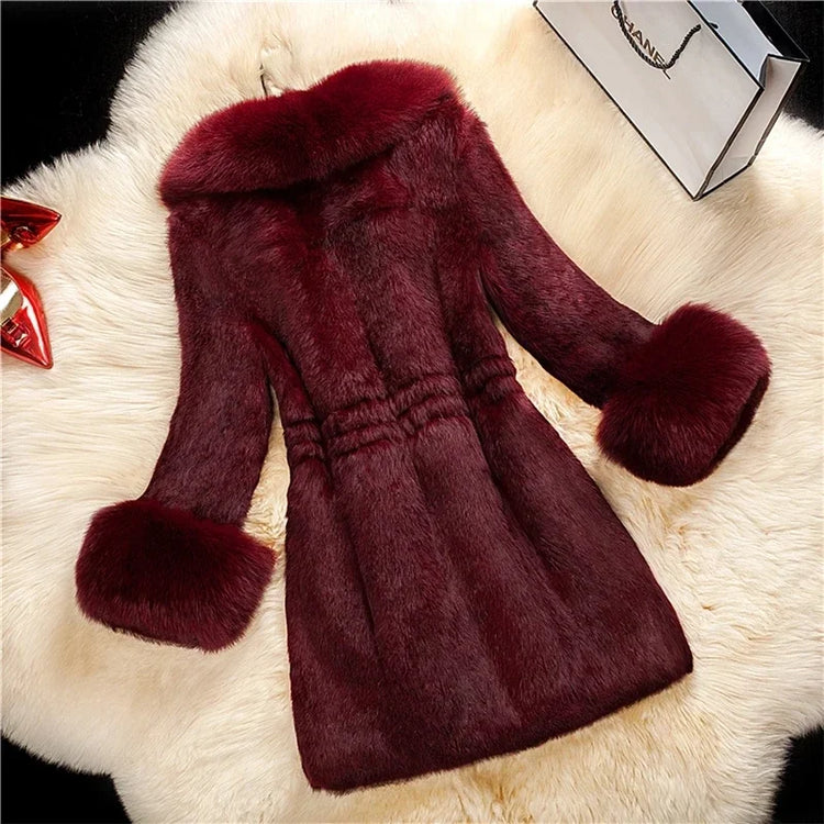 Winter 2025 Faux Fur Coat Women Thick Outwear Female Long Fake Fox Fur Thick Long Sleeve Jacket  Ladies Slim  Warm Faux Fur Coat