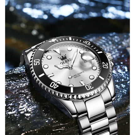 OLEVS Orologi da uomo Trend Luxury Cinturino in acciaio pregiato Grande data Orologio da polso al quarzo di marca originale per uomo Impermeabile luminoso 5885 Nuovo platinumshop
