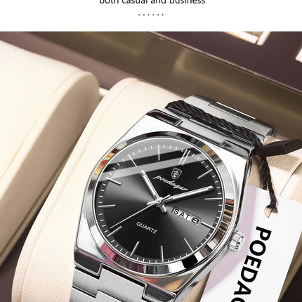 POEDAGAR Orologio da polso al quarzo da uomo di lusso Impermeabile luminoso Data Settimana Orologio da uomo Orologi da uomo d'affari in acciaio inossidabile platinumshop
