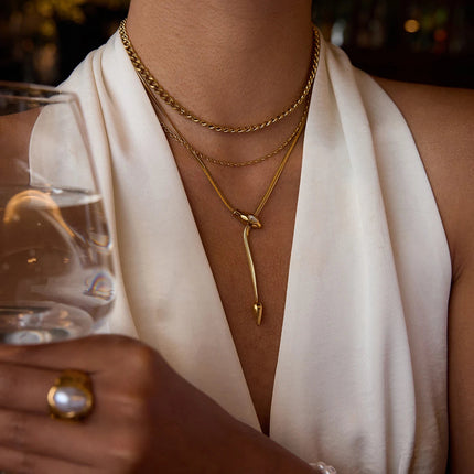 Uworld Simple Classic Zircon Serpentine Necklace 18K Gold Color Plated Stainless Steel Serpentine Chain Stackable Chain Women's PlatiNum