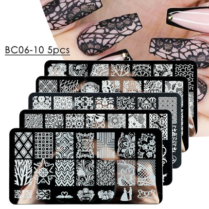 5 Sheets Lace Flowers Nail Stamping Plates Mandala Geometric Nail Art Stamp Templates Polish Printing Stencils Manicure Tools