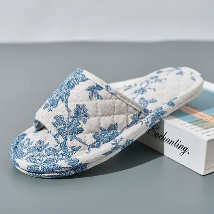 New Home Slippers Soft Cotton Floral Floor Shoes Fashion Lightweight Non-slip Indoor Slippers Couple Slippers for Bedroom