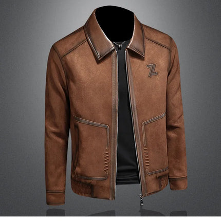 Minglu Faux Leather Autumn Winter Men's Jackets Luxury Solid Color Turn Down Collar Zipper Casual Male Coats Man Outerwear 4XL