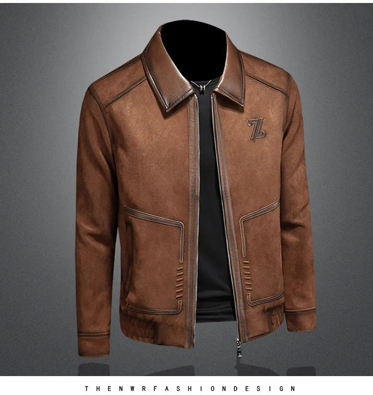 Minglu Faux Leather Autumn Winter Men's Jackets Luxury Solid Color Turn Down Collar Zipper Casual Male Coats Man Outerwear 4XL
