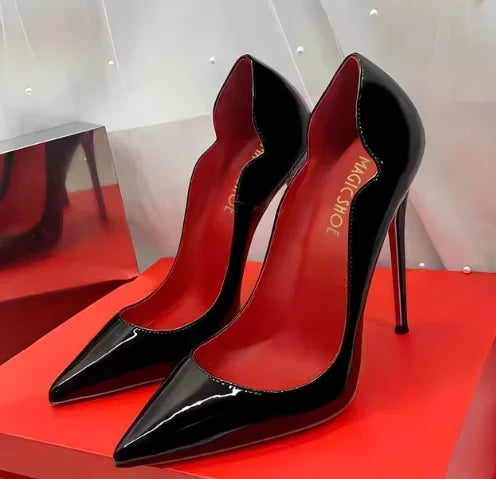 2025New Gradient Red Bottom Large Heels Sexy Leopard Pattern Pointed Professional Women's Shoes Black Graduation Single Shoes