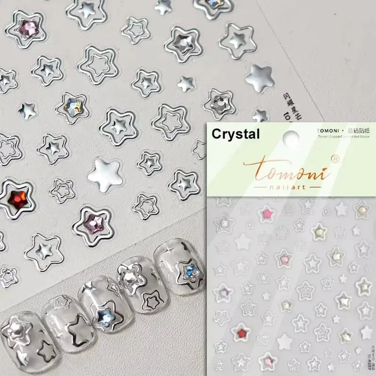 Punk Glitter Powder Blue Pink Star Charm Laser Silver Gold Starlight Rhinestones Moon DIY Nail Art Stickers Manicure Tool Decals