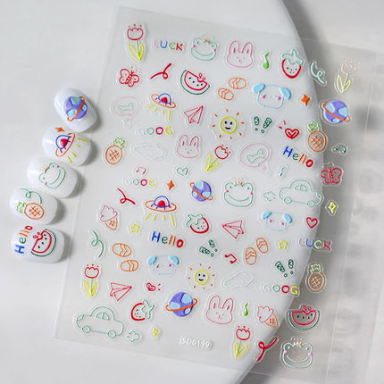 1Pcs 5D Graffiti Kitten Puppy Nail Art Sticker Lovely Lines Animal Cat Embossed Nail Slider Self-Adhesive Cat/Dog Manicure Decal