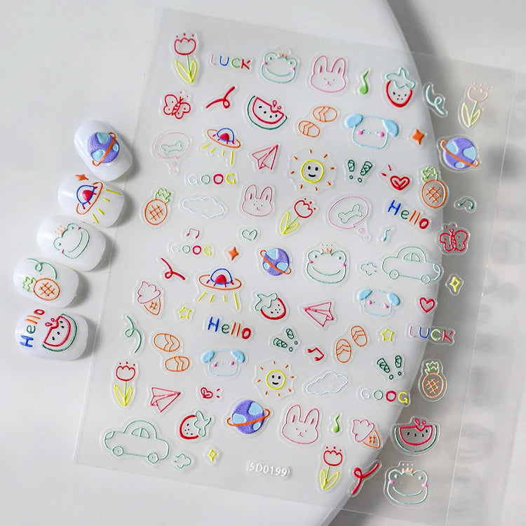 1Pcs 5D Graffiti Kitten Puppy Nail Art Sticker Lovely Lines Animal Cat Embossed Nail Slider Self-Adhesive Cat/Dog Manicure Decal