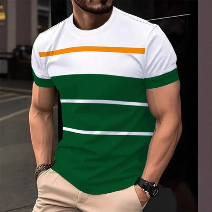 Men's Summer T-shirts 2026, 3D Striped Print, Designer, Oversized Short Sleeve Streetwear, Casual Sports Tops for Everyday Wear