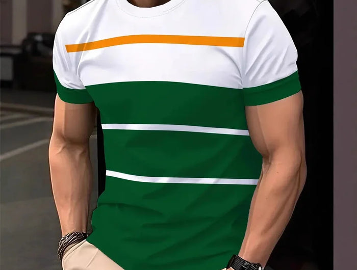 Men's Summer T-shirts 2026, 3D Striped Print, Designer, Oversized Short Sleeve Streetwear, Casual Sports Tops for Everyday Wear