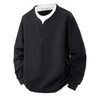 Spring and Autumn New Men Henley neck T Shirt Long Sleeve Casual  Solid color T-Shirt Fashion Waffle Fake two-piece Sweatshirts PlatiNum