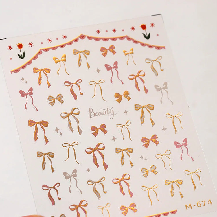 1pcs Bow Nail Sticker Hot Gold Series New Crafts 3D Bow Tie Self Adhesive Nail Art Stickers Japanese Nail Art Decorations Decals