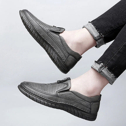 Scarpe estive in pelle traforata bianca scarpe Slip on da uomo in vera pelle scarpe Casual comode da uomo mocassini comodi da uomo