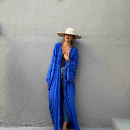 Solid Beach Cover Up Women Self Belted Wrap Kimono Dress Costume da bagno 2025 New Robe Summer Beachwear Fornitura in fabbrica platinumshop