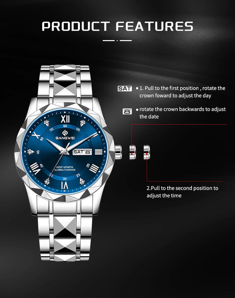 BANGWEI Orologio da donna Orologio di moda classico elegante di lussoBusiness Casual Data Orologi da donna al quarzo luminoso impermeabile in acciaio inossidabile platinumshop