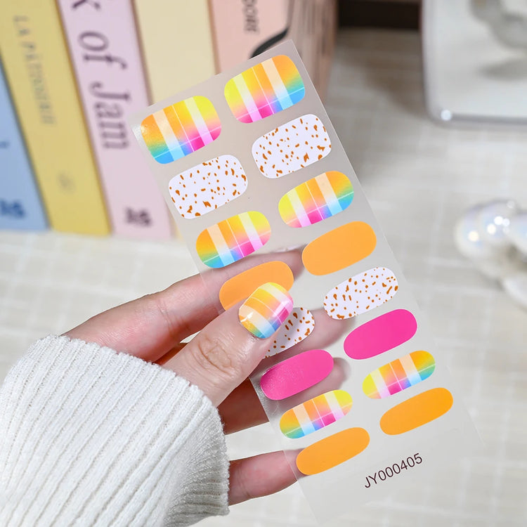 16Tips Semi Cured Leopard Print Gel Nail Stickers Chic Maillard Color Nail Strips Patch Self-adhesive UV Lamp Need Press On Nail