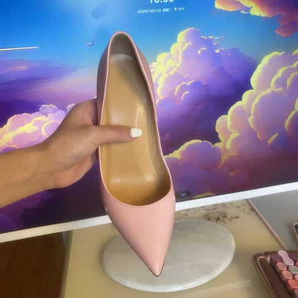 Tacchi altissimi personalizzati multicolori da 12 cm, pelle verniciata bianca nuda, suola rossa sexy, scarpe sottili a punta per ordine singolo platinumshop