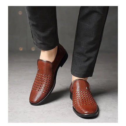 Sandali estivi da uomo in vera pelle morbida, traspiranti, casual, con suola in gomma, punta tonda, tacco basso, slip-on.