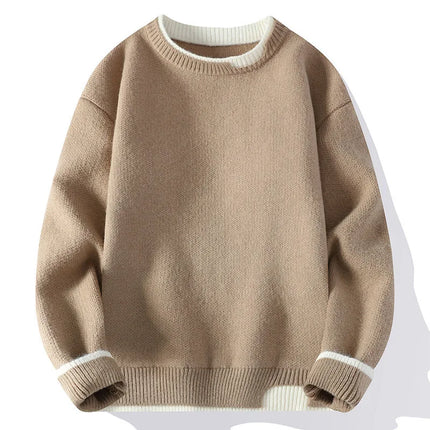Autumn and Winter Men's Sweater Fashionable Simple Fake Two-piece Pullover Long-sleeved Top