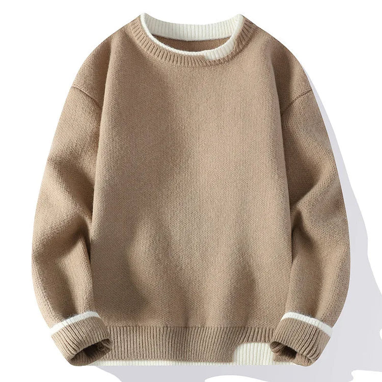 Autumn and Winter Men's Sweater Fashionable Simple Fake Two-piece Pullover Long-sleeved Top