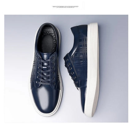 Daily Men's Luxury Brand Shoes Casual Blue Black Sneakers Shoes Man Lace-up Comfortable Leather Flat Shoes