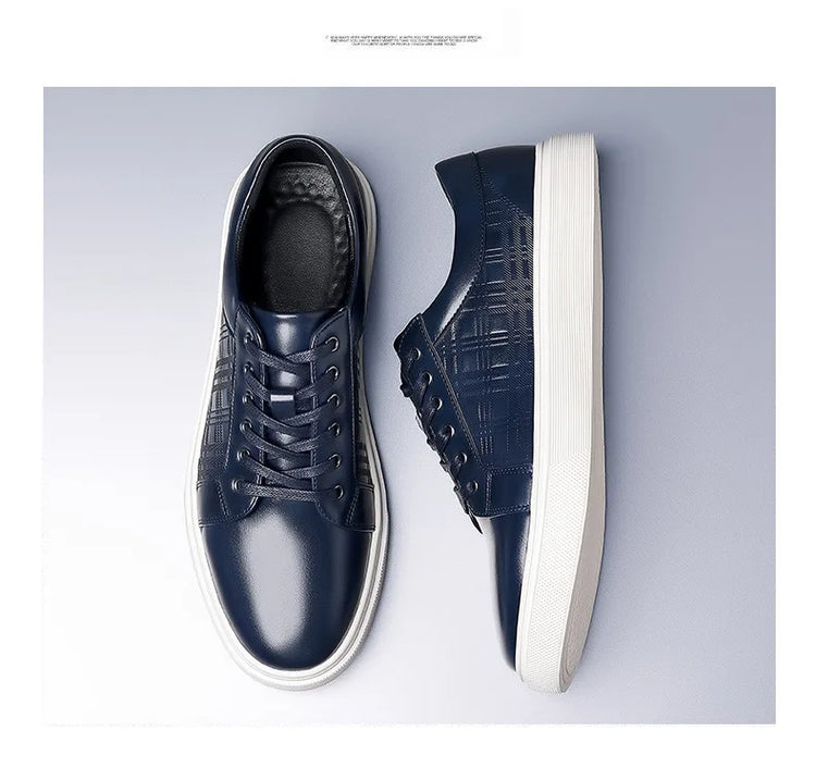 Daily Men's Luxury Brand Shoes Casual Blue Black Sneakers Shoes Man Lace-up Comfortable Leather Flat Shoes