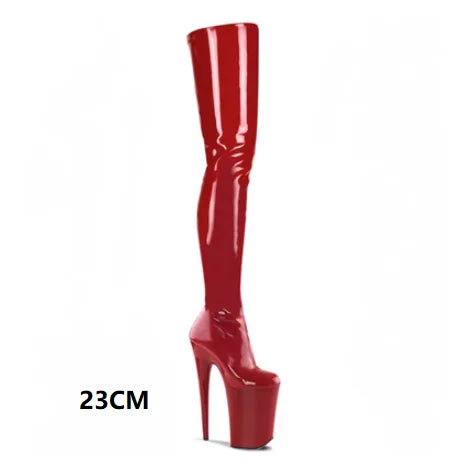 CACA 26cm Extreme High Heels Women Thigh High Boots,Fetish Platform Booties,Buckles Botas,Men Cosplay Shoes,Black,Red,Dropship