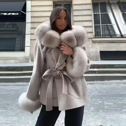 Cotton Lined Furry Fur Collar Belts Jacket Women Fashion Long Sleeve Thicken Warm Female Coat 2025 Winter Street Casual Outwear