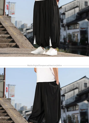 Pantaloni a Gamba Larga Stile Etnico per Uomo, Pantaloni in Lino Comodi e Traspiranti, Pantaloni da Ballo, Abbigliamento Casual Quotidiano, Pantaloni Hanfu, Taglie Fino a 8XL
