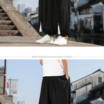 Pantaloni a Gamba Larga Stile Etnico per Uomo, Pantaloni in Lino Comodi e Traspiranti, Pantaloni da Ballo, Abbigliamento Casual Quotidiano, Pantaloni Hanfu, Taglie Fino a 8XL