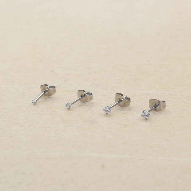 Super Mini 1.5MM 2MM zirconi in acciaio inox Push Back orecchini a bottone per uomo donna 2PC delicato Jewerlry platinumshop