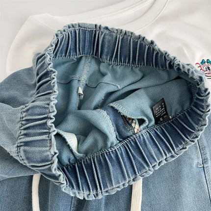 Jeans lavati curvi di seta pantaloni estivi in Denim a gamba larga larghi a vita alta da donna