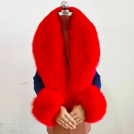 Real Fur Collar And Cuffs Set Winter Coat Accessories Women Fluffy Large Fur Shawl Neak Warm Fox Fur Scarf Furry Scarves Female
