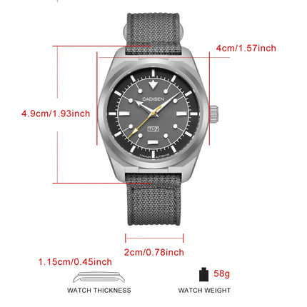 CADISEN TI-7 Autodyne Titanium Steel Automatic Mechanical Canvas Wristwatch MIYOTA 8215 Luminous Sapphire Waterproof Man Watches