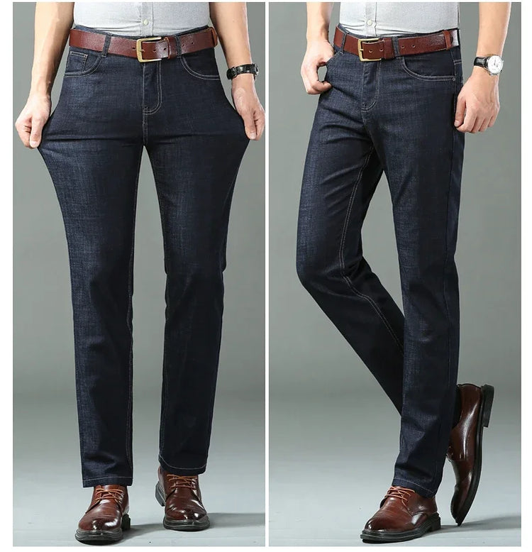 New Ice Silk Thin Denim Jeans for Men Blue Straight Stretch Cotton Denim Pant Business Casual Lightweight Trousers Spring Summer