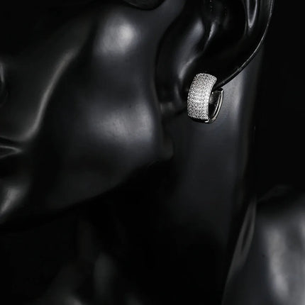 Luxury Zirconia Pave Wide Big Hoop Earrings Women Men Unisex Huggies Earrings Hip Hop Jewelry Bridal Wedding Accessories Gift PlatiNum