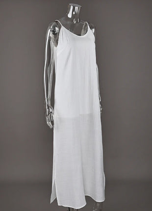 HiLoc Abito lungo bianco allentato casual Robe 2025 Nuovi abiti estivi con scollo a V per le donne Primavera senza maniche Vestaglie dritte Camicia da notte